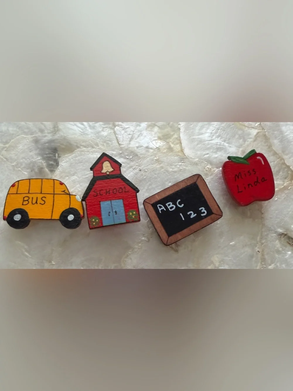 Vintage Teacher Button Covers Set 4 Wood School Bus Apple Back to School